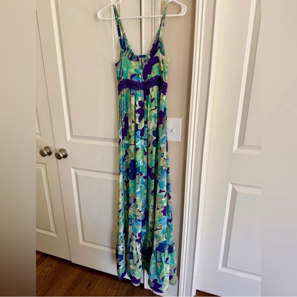 Like New 💚 Marciano Floral Maxi Dress Blue Green Purple Boho Summer Size S - Picture 6 of 9